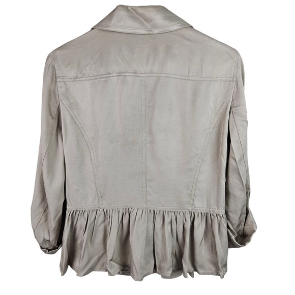 White House Black Market Jacket M Tan Ruffle Hem Full Zip Military Utility - Picture 5 of 10